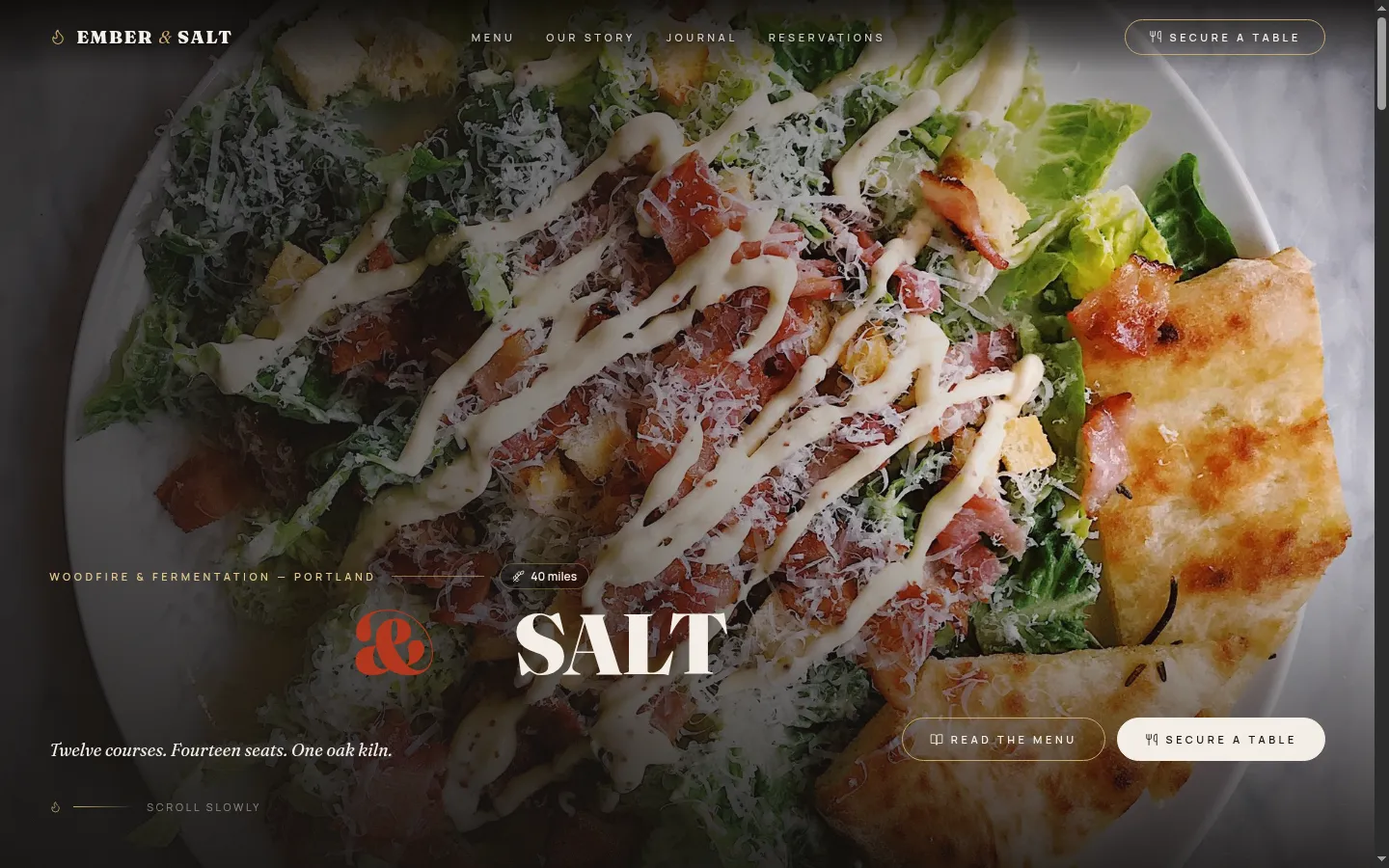 Ember and Salt tasting kitchen website